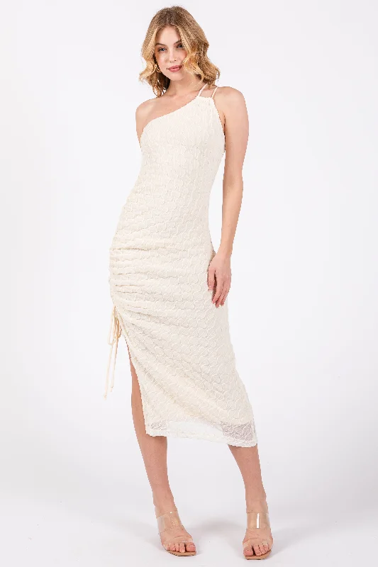 Sale Event backless dressIvory Textured One Shoulder Midi Dress