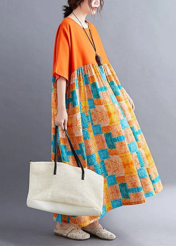 Unbeatable Prices summer floral dressFine Orange Loose Patchwork Print Summer Holiday Dress Half Sleeve