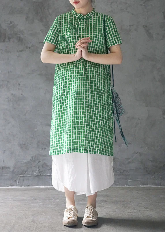 Discount Extravaganza printed dressElegant Green Mandarin Collar Button Plaid Cotton Dresses Short Sleeve Discount Extravaganza printed dressElegant Green Mandarin Collar Button Plaid Cotton Dresses Short Sleeve