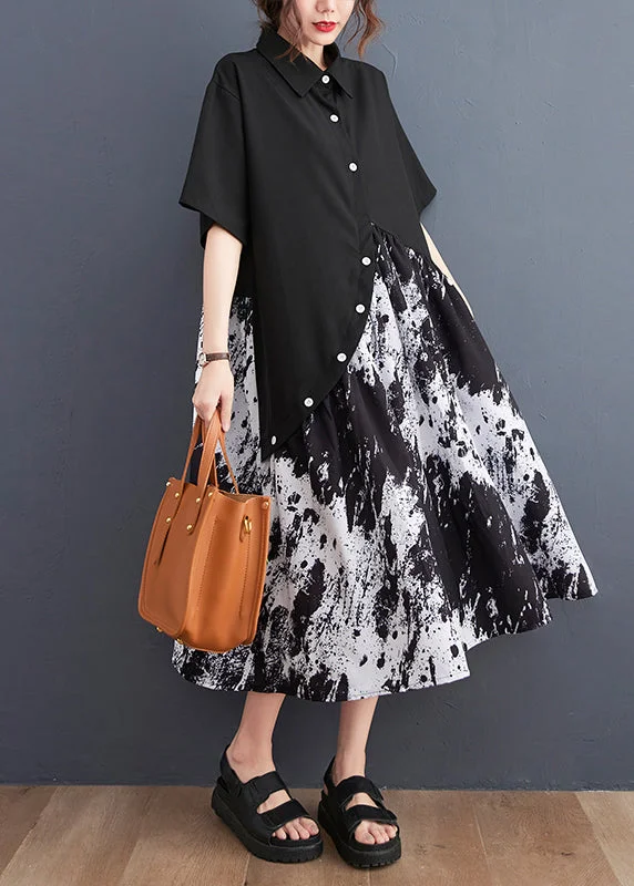 Hot Deal statement dressElegant Black Peter Pan Collar Button Asymmetrical Print Shirt Dress Short Sleeve Hot Deal statement dressElegant Black Peter Pan Collar Button Asymmetrical Print Shirt Dress Short Sleeve