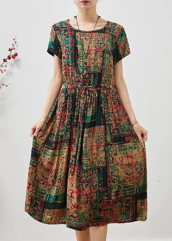 elegant shift dressChic Brown Cinched Print Cotton Maxi Dresses Summer