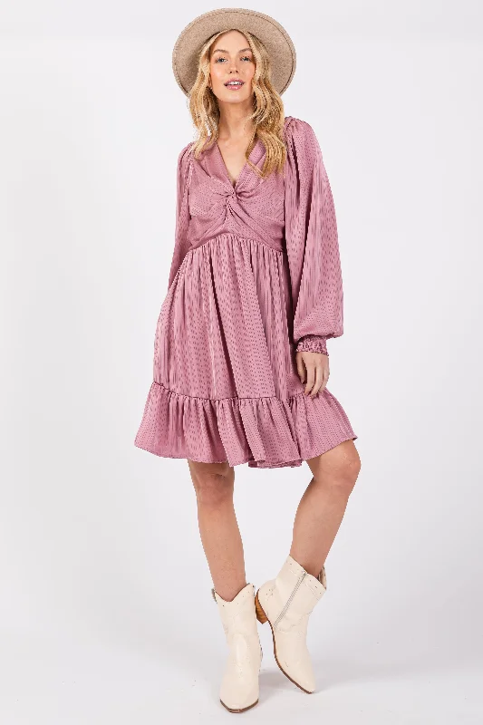 Loyalty Reward evening dressMauve Striped Satin Twist Front Dress
