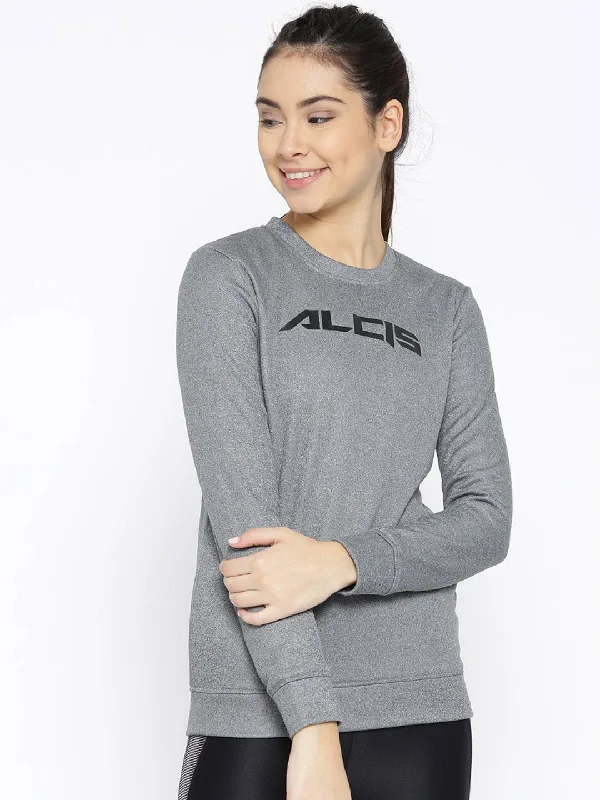 Price Drop Alcis Women Grey Melange Solid Sweatshirt