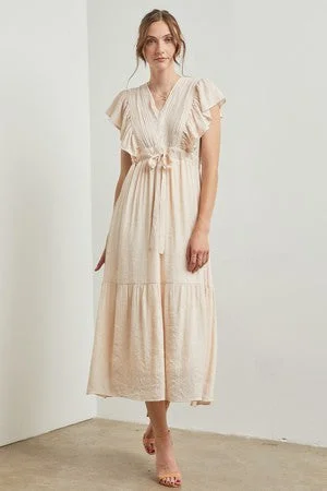 New Arrival draped dressCream Cuffed Sleeve Front Tie Maxi Dress