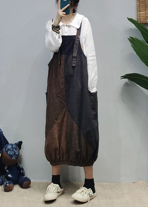 Price Rollback puff sleeve dressStyle Colorblock pockets Patchwork Plaid Cotton Strap Dress Summer