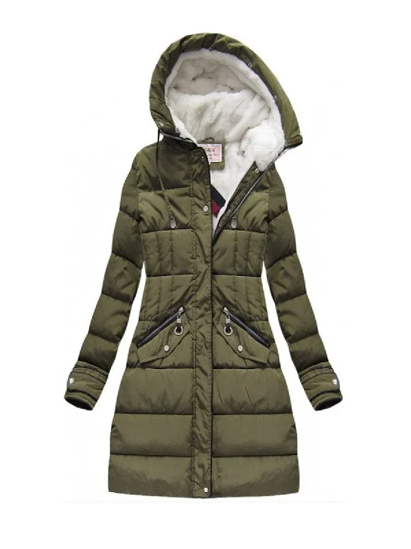 Hurry In tailored coatArmy Green Long Slim Warm Jacket