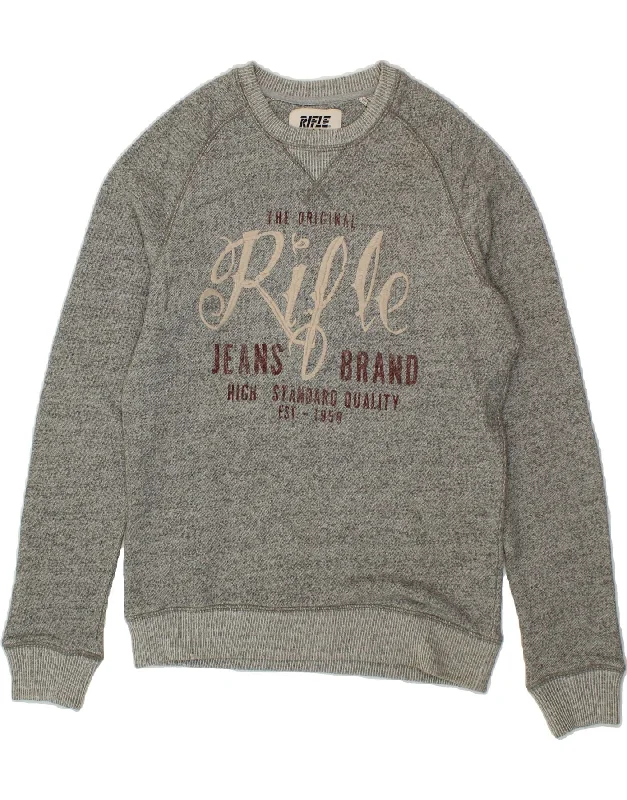 Don't Wait RIFLE Mens Graphic Sweatshirt Jumper Medium Grey Cotton