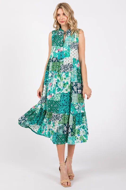 Super Deal backless dressEmerald Green Floral Paisley Tassel Tie Ruffle Hem Midi Dress Super Deal backless dressEmerald Green Floral Paisley Tassel Tie Ruffle Hem Midi Dress