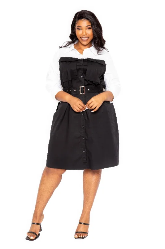 wrap dressContrast Shirt Dress With Pockets