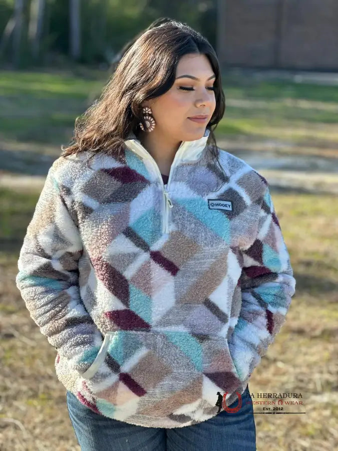 YEAR-End Clearance Hooey Womens White Geometric Multi Color Pattern Sherpa Pullover Half Zip YEAR-End Clearance Hooey Womens White Geometric Multi Color Pattern Sherpa Pullover Half Zip