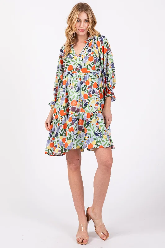 Midnight Madness bodycon dressLight Blue Fruit Print Long Sleeve Tiered Dress