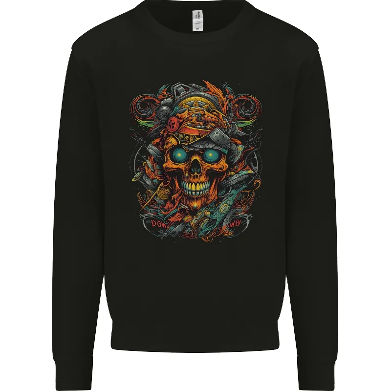 Price Reduction streetwear gym sweatshirtA Twisted FUBAR Skull Demon Pirate Mens Sweatshirt Jumper