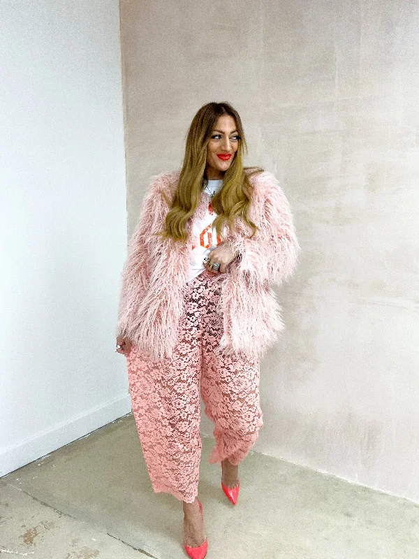 Holiday Sale cozy wool-blend coatShabby Faux Fur Coat In Pink