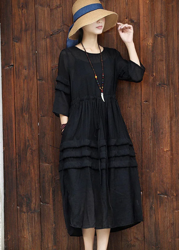 Big Discounts bodycon dressElegant Black O-Neck Drawstring Cotton Long Dress Two Pieces Set Summer