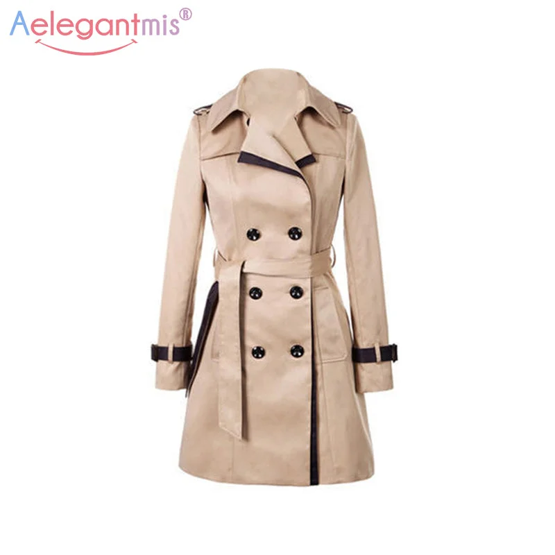 soft shell coatAelegantmis 2018 Autumn Women Double Breasted Long Trench Coat Khaki With Belt Classic Casual Office Lady Business Outwear Fall