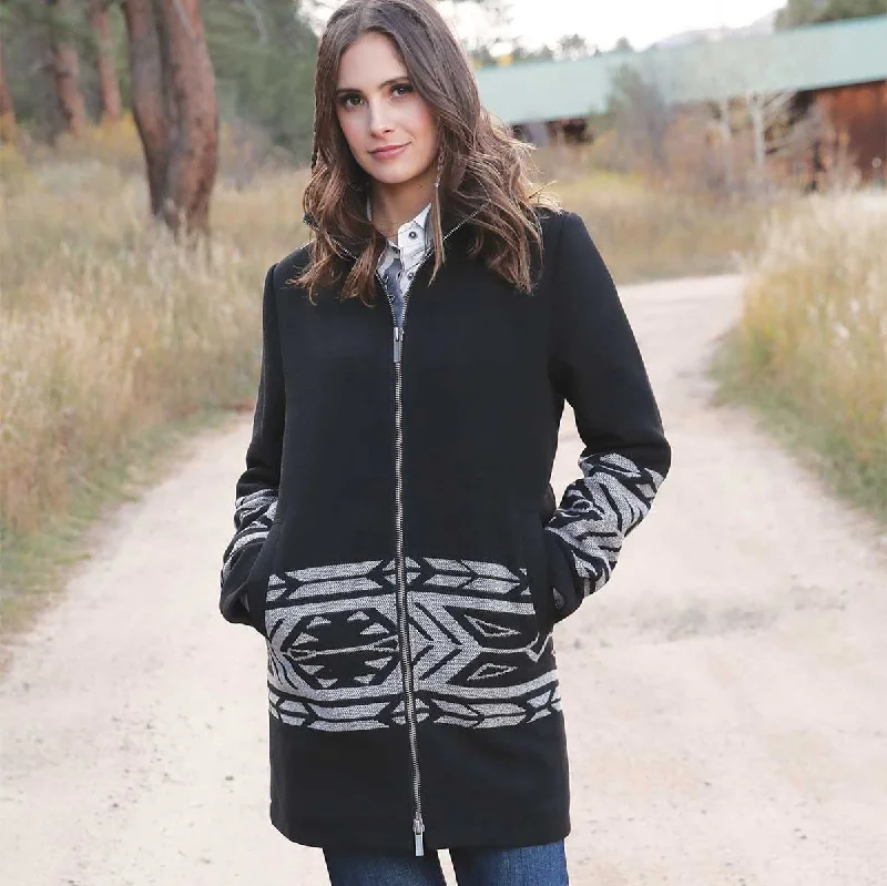 chic padded coatCruel Women's Southwestern Banded Walking Coat in Black