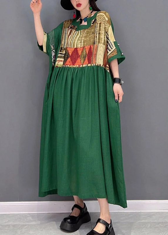 Early Access pleated dressPlus Size Green O-Neck wrinkled Patchwork Long Dress Half Sleeve Early Access pleated dressPlus Size Green O-Neck wrinkled Patchwork Long Dress Half Sleeve