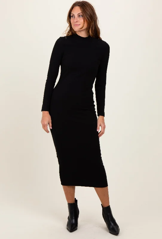 Massive Deals t-shirt dressBlack Basic Mock Long Sleeve Maxi Dress
