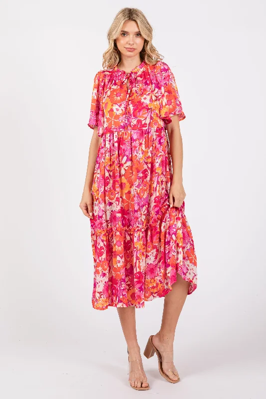 Special Discount sophisticated dressPink Floral Satin Ruffle Short Flutter Sleeve Midi Dress Special Discount sophisticated dressPink Floral Satin Ruffle Short Flutter Sleeve Midi Dress