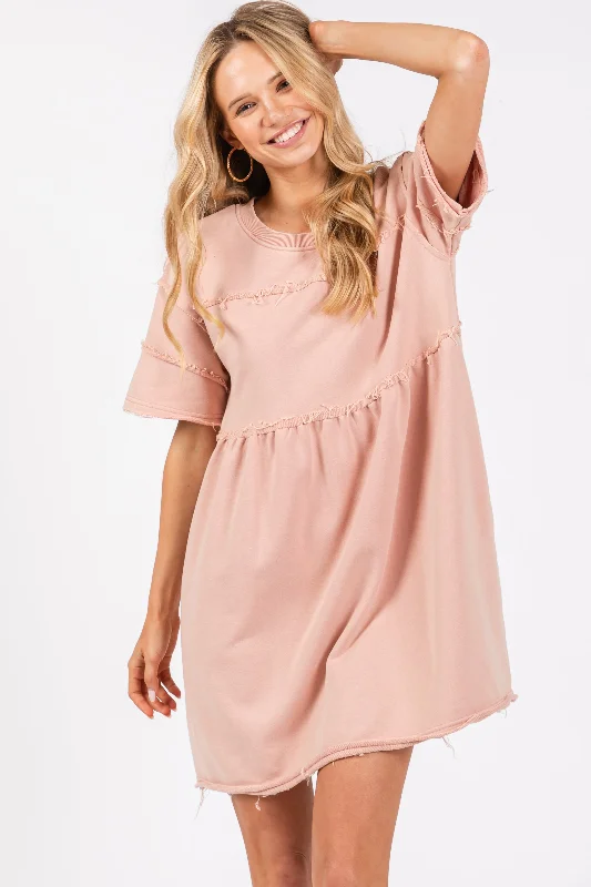 Price Fest tiered dressMauve Raw Hem Short Sleeve Dress