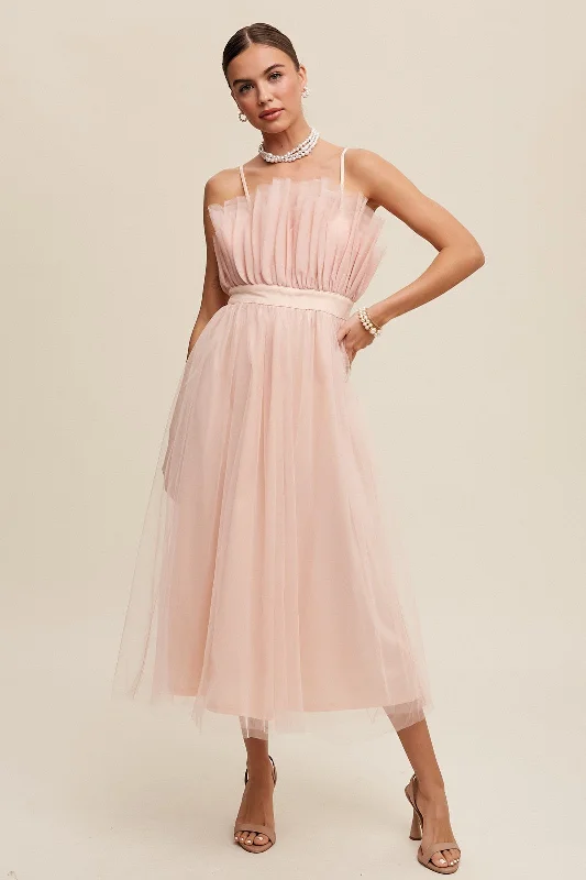 Take Advantage flowy evening dressBlush Paper Bag Frill Tulle Maxi Dress