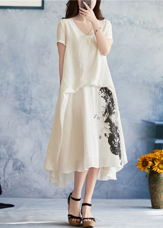 Time-Limited Offer one-shoulder dressFitted White asymmetrical design V Neck Print Holiday Dress Short Sleeve Time-Limited Offer one-shoulder dressFitted White asymmetrical design V Neck Print Holiday Dress Short Sleeve
