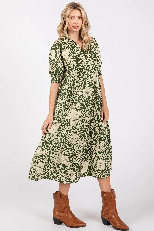 Markdowns layered dressOlive Floral Collared Tiered Midi Dress