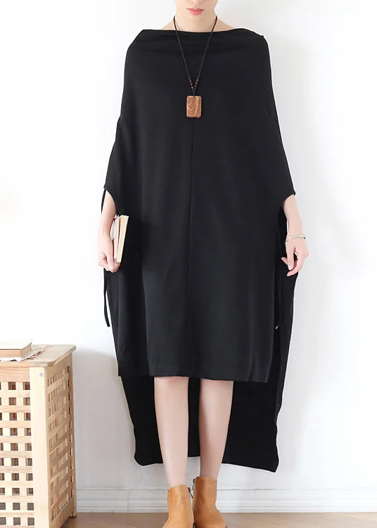 Low Prices party-ready dressBlack Backless Baggy Cotton Long Dress Low High Design Batwing Sleeve Low Prices party-ready dressBlack Backless Baggy Cotton Long Dress Low High Design Batwing Sleeve