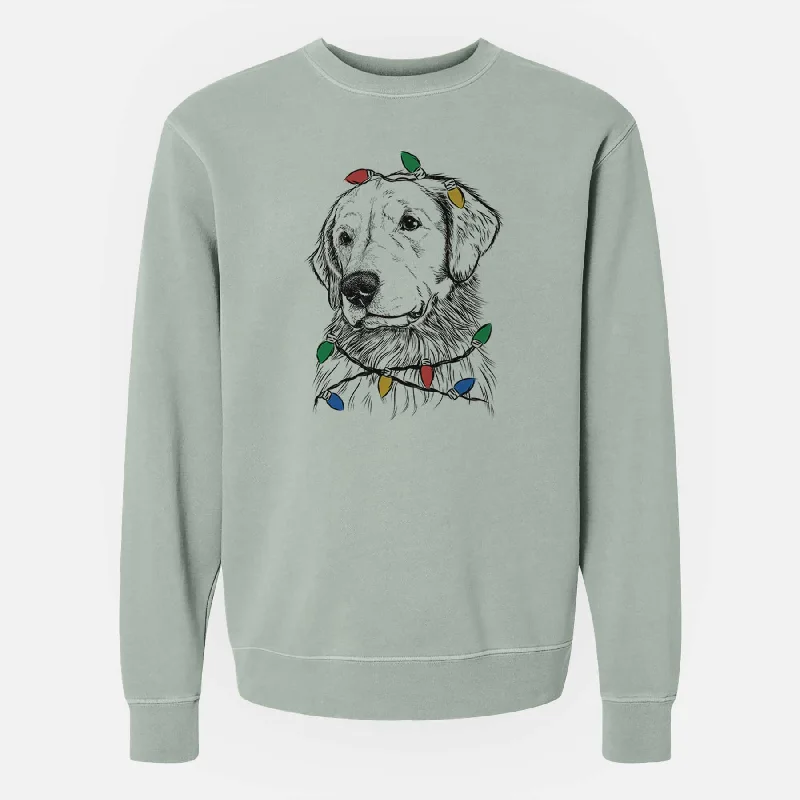 premium gym hoodieChristmas Lights Quinn the Golden Retriever - Unisex Pigment Dyed Crew Sweatshirt