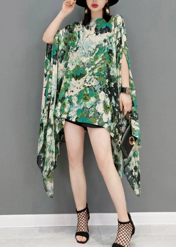 Super Deal luxury dressGreen Print Loose Chiffon Dress Asymmetrical Design Batwing Sleeve Super Deal luxury dressGreen Print Loose Chiffon Dress Asymmetrical Design Batwing Sleeve