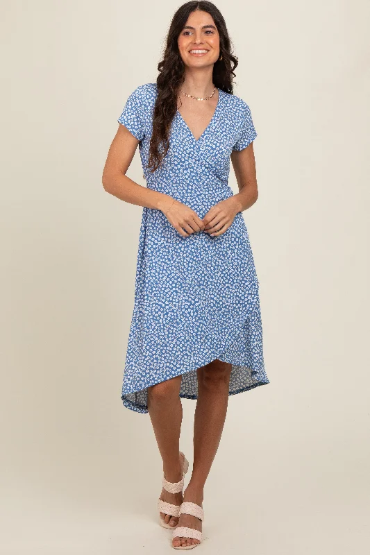 Steals and Deals summer floral dressBlue Floral Wrap Midi Dress
