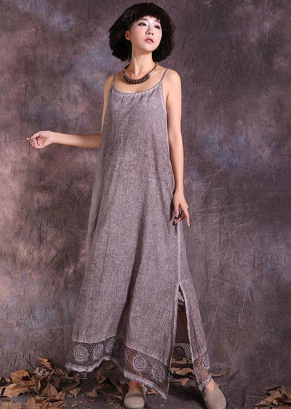 Exclusive Preview trendy bodycon dressWomen side open linen dress Fabrics khaki sleeveless Dresses summer