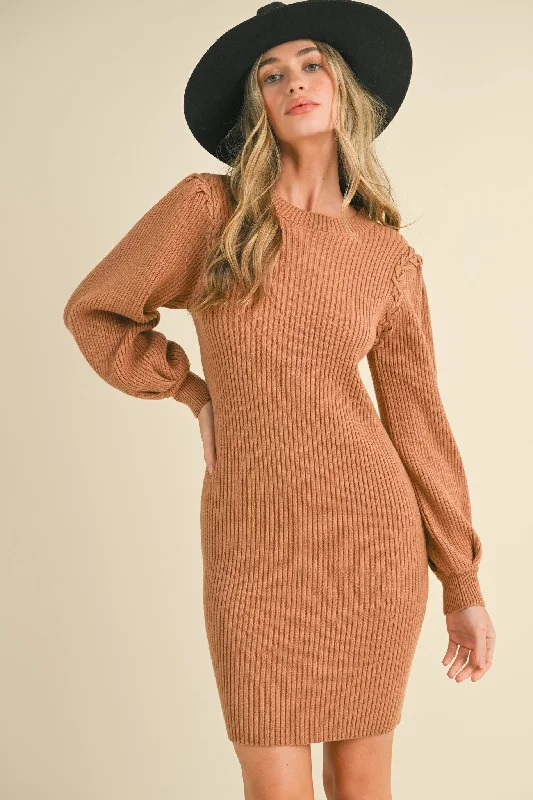 Price Meltdown comfy dressCamel Bubble Sleeve Sweater Dress