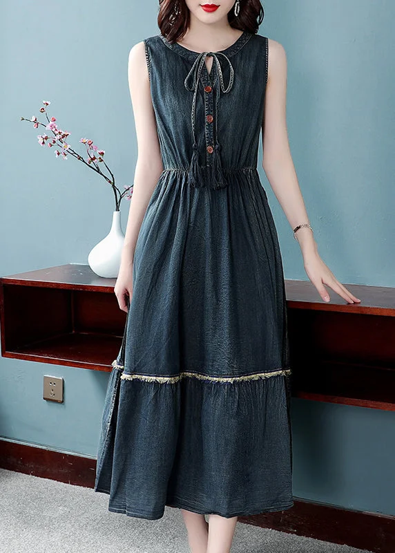 Deal Mania elegant maxi dressNatural Blue O-Neck drawstring elastic waist Cotton Ankle Dress Spring Deal Mania elegant maxi dressNatural Blue O-Neck drawstring elastic waist Cotton Ankle Dress Spring