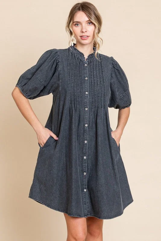 YEAR-End Sale lace dressBlack Button Down Puff Sleeve Dress