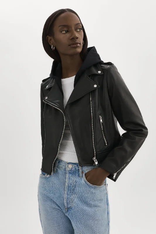 cozy coatHOLY | Leather Biker Jacket with Removable Hood