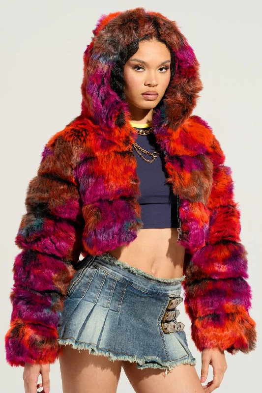 Midnight Madness stylish coatGRACELLE MULTI FAUX FUR CROPPED JACKET
