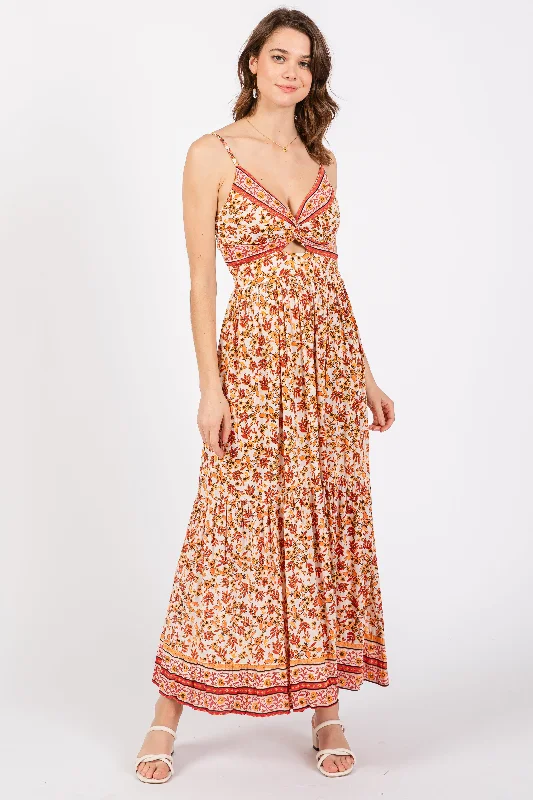 Steals and Deals trendy bodycon dressRed Floral Strapless Maxi Dress