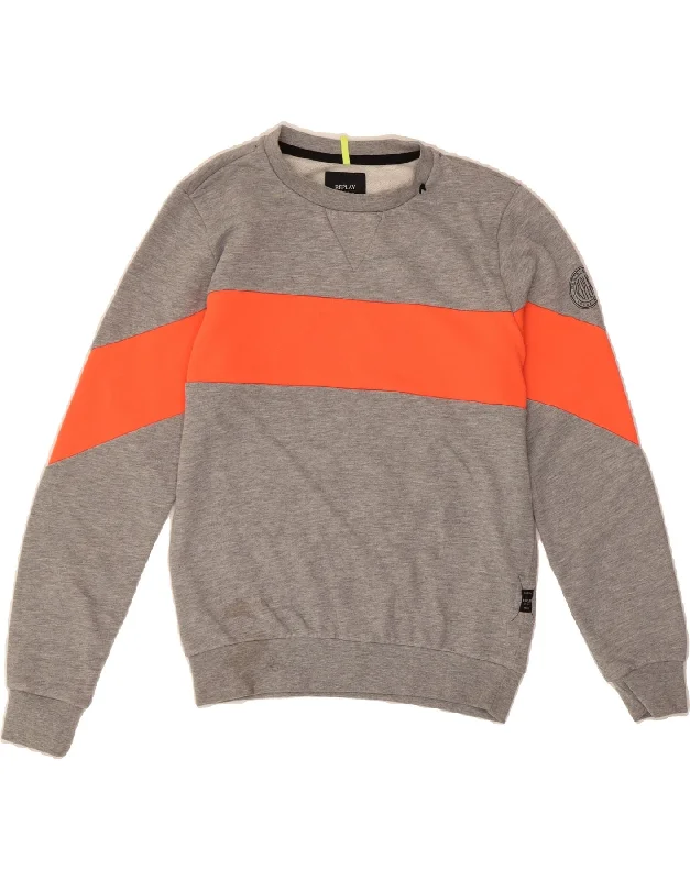 Special Price REPLAY Boys Sweatshirt Jumper 14-15 Years Small Grey Colourblock Cotton