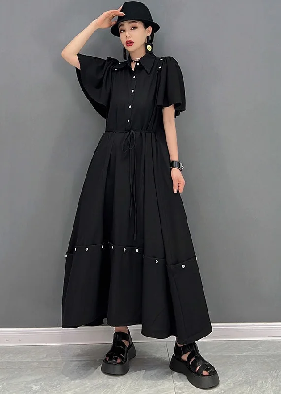 Fantastic Offers cocktail party dressWomen Black Original Peter Pan Collar Patchwork Removable Cotton Holiday Long Dress Cloak Sleeves