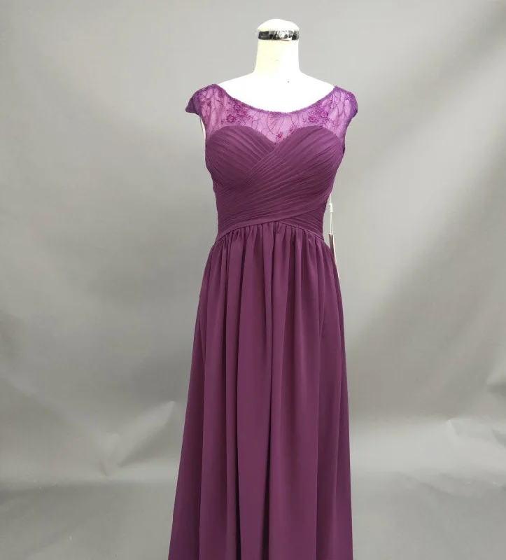 trendy dressChiffon Lace Top Ruched Cap-Sleeve A-Line Bridesmaid Dress