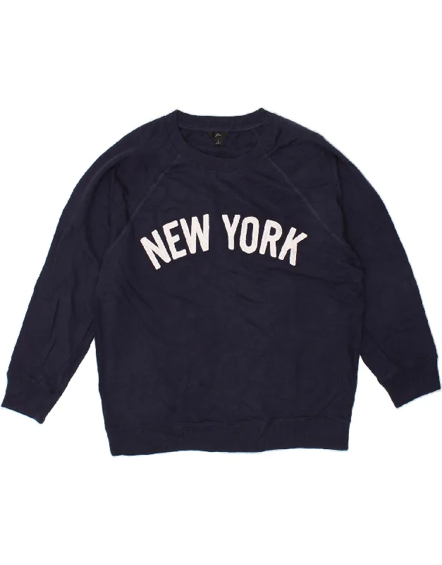 Markdowns J. CREW Womens New York Graphic Sweatshirt Jumper UK 16 Large Navy Blue