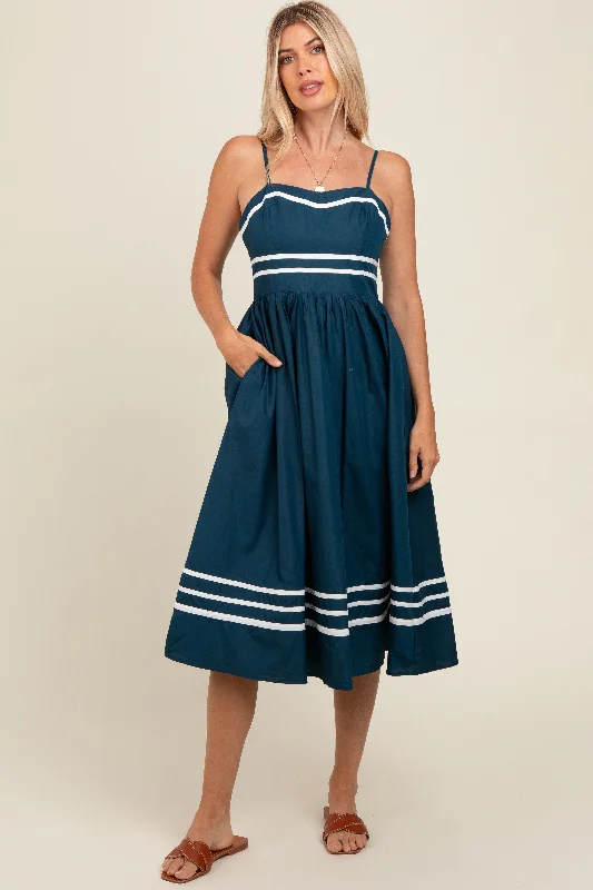 Super Sale trendy bodycon dressNavy Stripe Accent Midi Dress