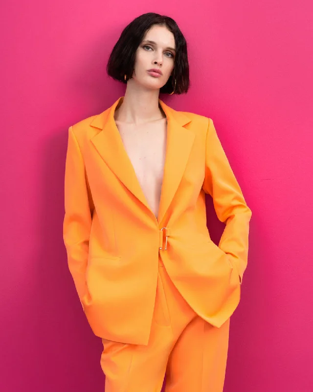 pleated dressAccess Neon Orange Blazer With Metallic Buckle Fastening