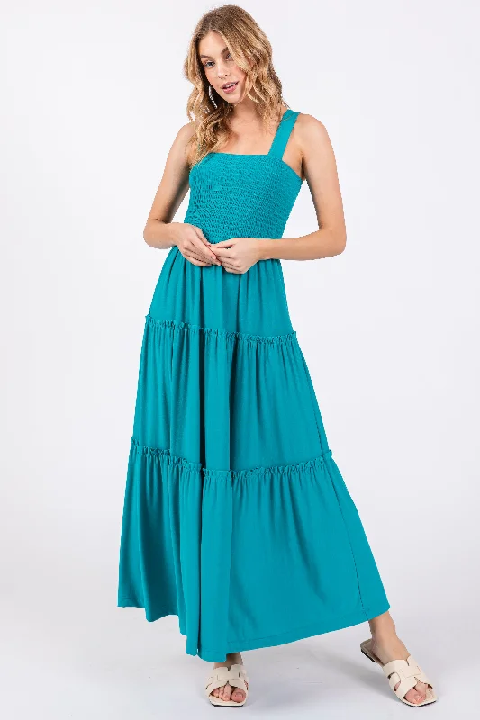 Price Drop Alert A-line dressTurquoise Sleeveless Tiered Maxi Dress