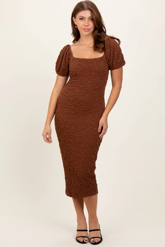 Fantastic Deals long-sleeve floral dressMocha Textured Square Neck Puff Sleeve Midi Dress Fantastic Deals long-sleeve floral dressMocha Textured Square Neck Puff Sleeve Midi Dress