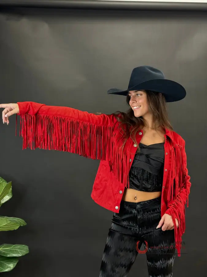 Best Bargains Rock&roll Womens Short Suede Fringe Coat Red