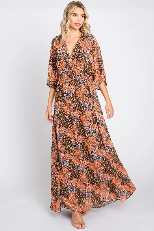 Daily Specials structured dressBrown Floral Paisley Chiffon Maxi Dress