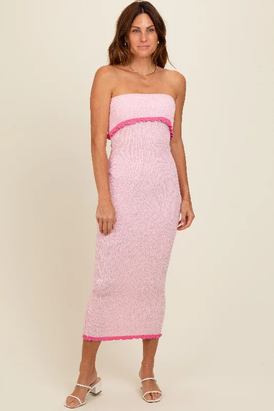 Markdown Madness casual shift dressPink Contrast Trim Strapless Knit Dress