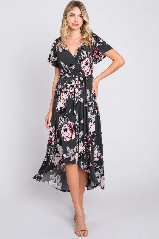 Bonus Savings wrap-around dressForest Green Floral High-Low Wrap Dress